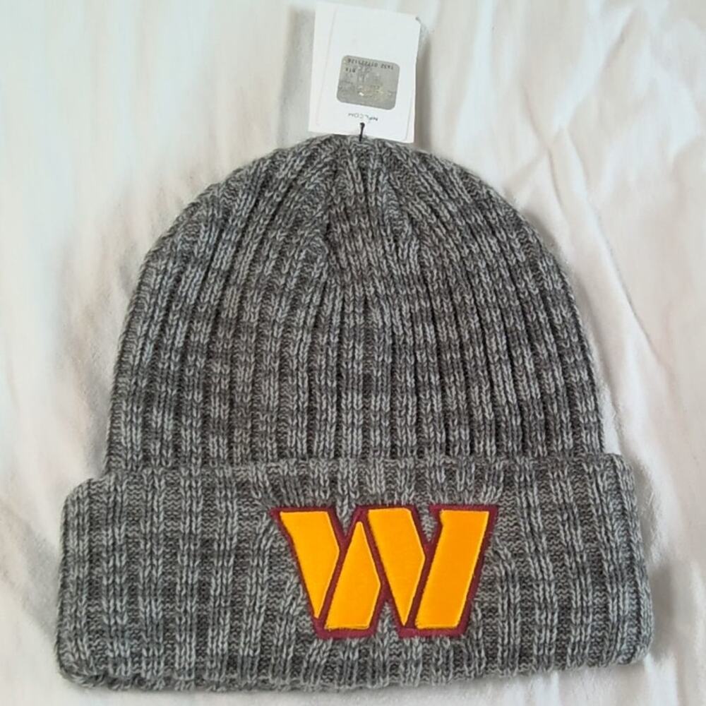 NWT Washington Commanders Beanie/Winter Hat Heathered Gray Cuff Logo Ribbed NFL